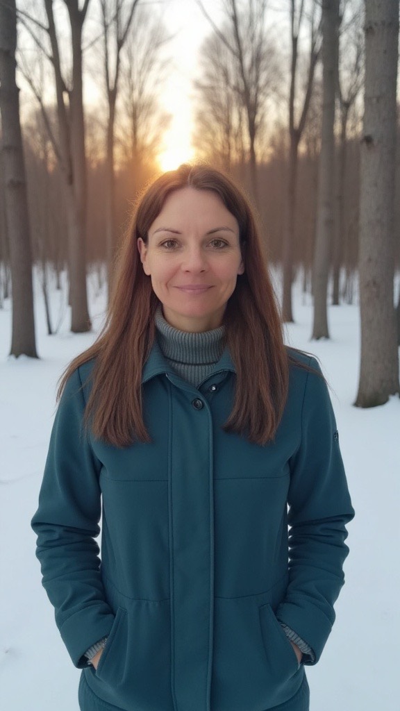 Melli im Winterwald, petrol Jacke